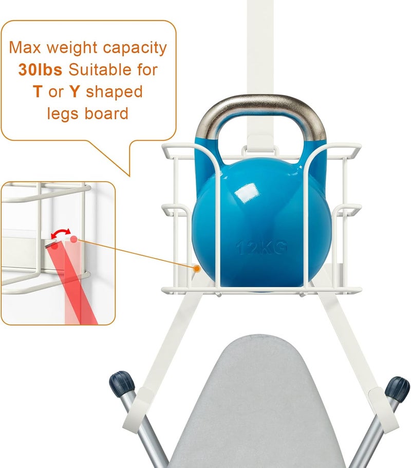 ORLESS Over The Door/Wall Mount Ironing Board Hanger, Laundry Room Iron and Ironing Board Caddy Storage Holder (White) - Image 5